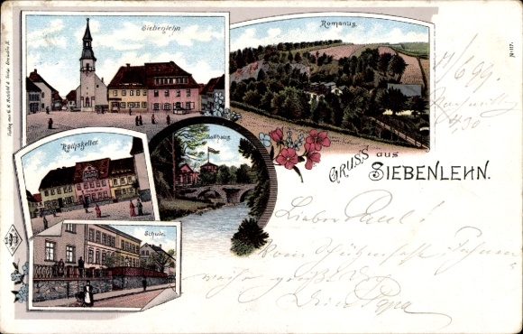 Chromo-Litho Siebenlehn Großschirma in Saxony, Romanus, Ratskeller, School, Customs House