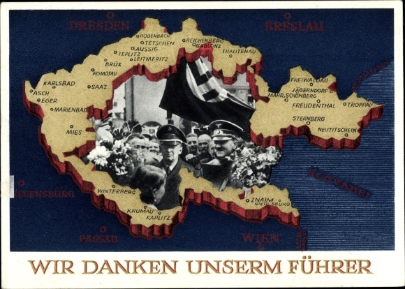 Postal stationery Postcard We thank our Führer, Sudetenland, Bohemia, Moravia, Hitler