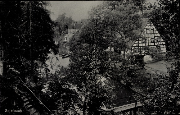 Ak Gsteinach Schwarzenbruck in Mittelfranken Bayern, Fachwerkhaus, Brücke, Schwarzachtal