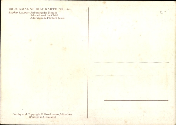 Postcard Dresden Blasewitz, BRUCKMANN'S PICTURE CARD NO. 260 Stephan Lochner: Adoration of the Child Adorat...