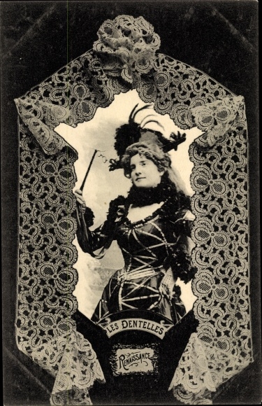 Ak Renaissance, Les Dentelles, Stickerei, Frauenportrait