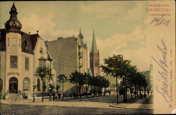 PC Hamburg Eimsbüttel, Lappenbergsallee, church, pharmacy