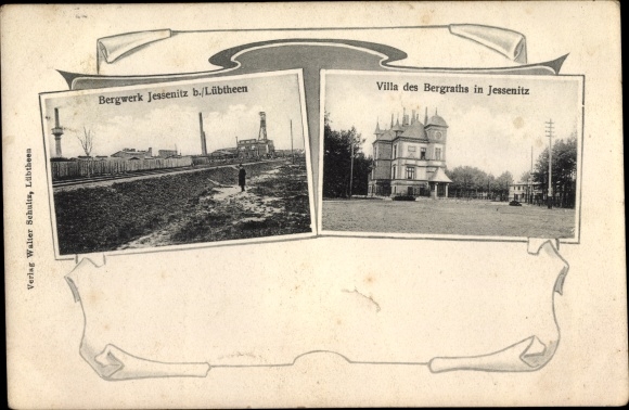 Postcard Jessenitz Lübtheen in Mecklenburg, Kalibergwerk, Villa des Bergrats