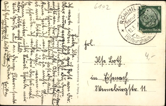 Postcard Römhild in Thuringia, duke Bernhard School, s building, trees, street view