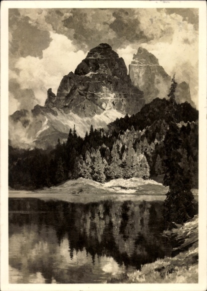 Artist Postcard Maurus, Hanns, Veneto, Lake Misurina with Three Peaks, HDK 437