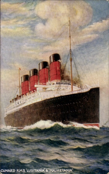 Ak-stoomboot RMS Lusitania, Mauretanië, Cunard Line