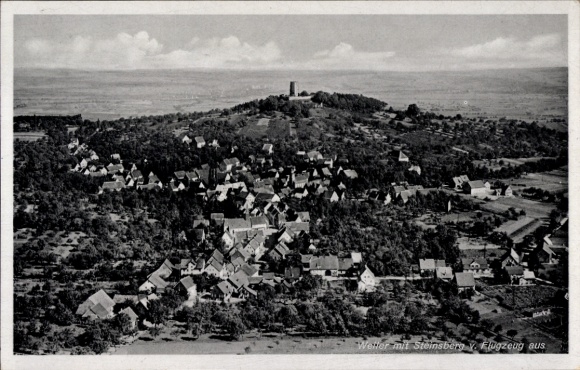 Postcard Welzheim in Württemberg, Weller with Steinsberg aircraft from