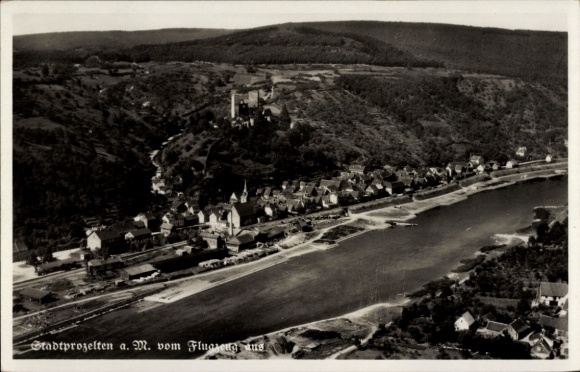 Postcard Stadtprozelten am Main Unterfranken, aerial photograph