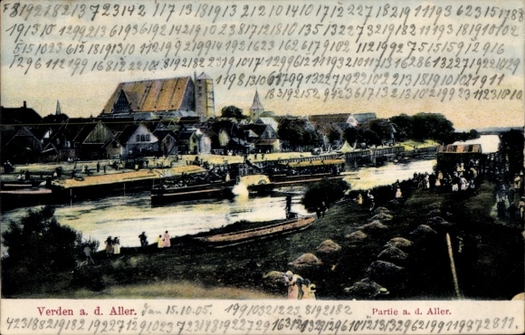 Postcard Verden on the Aller, general view, steamer