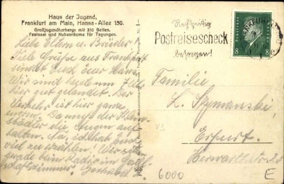 Postcard Frankfurt am Main, House of Youth, Hansa Allee 150