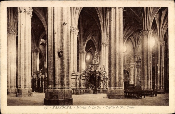 Postcard Zaragoza Saragossa Aragon, interior view of La Seo, Chapel of the Holy Christ