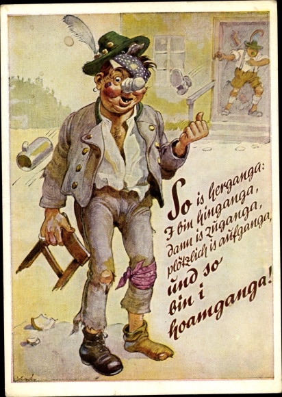 Artist Postcard So is herganga, and so I&#39;m hoamganga, man after a fight in the tavern, Lengauer 2120