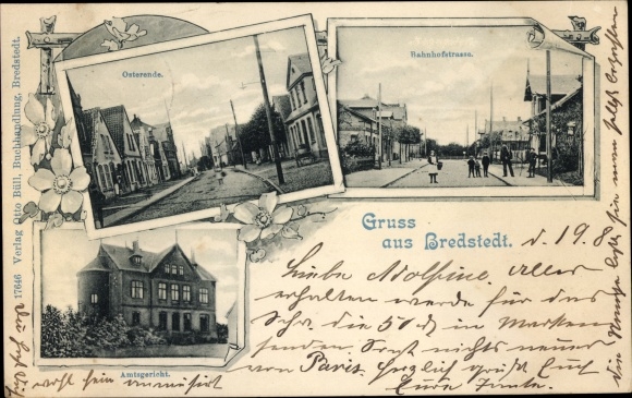 Postcard Bredstedt in North Frisia, Osterende, Bahnhofstrasse, district court