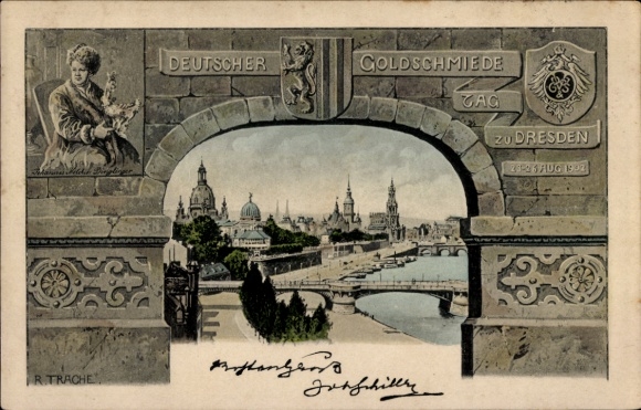 Passepartout Künstler Ak Trache, R., Dresden Altstadt, Deutscher Goldschmiedetag August 1902