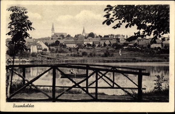 Postcard Baumholder Rhineland Palatinate, locality, rowing boat, location