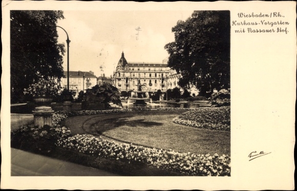 Ak Wiesbaden in Hessen,  Kurhaus-Vorgarten, Nassauer Hof, Blumenbeete