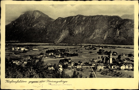 Postcard Kiefersfelden Upper Bavaria, local panorama, Kaiser Mountains