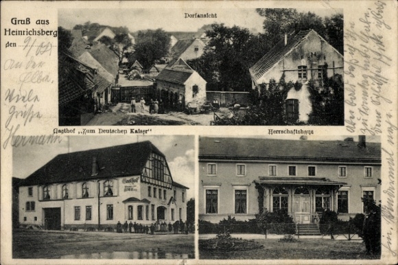 KP obrazkowa Heinrichsberg nad Łabą, widok na wieś, zajazd Zum Deutschen Kaiser, dwór