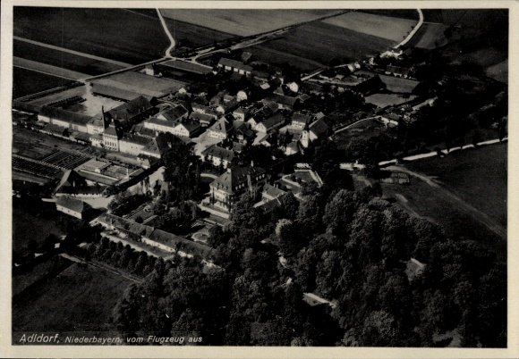 Postcard Adldorf Eichendorf in Lower Bavaria, aerial view of rural surroundings, no people visible