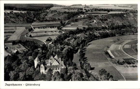 Postcard Jagsthausen on the Jagst Württemberg, aerial view of Götzenburg