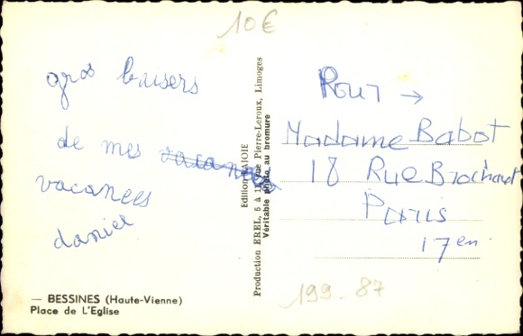 Ak Bessines sur Gartempe Haute Vienne, Kirche, Statue auf Platz, Café, Bäume, schwarz-weiß Foto