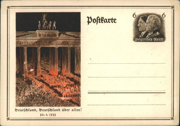 Ganzsachen Ak Berlin, Deutschland über alles, Aufmarsch 30.01.1933, Brandenburger Tor