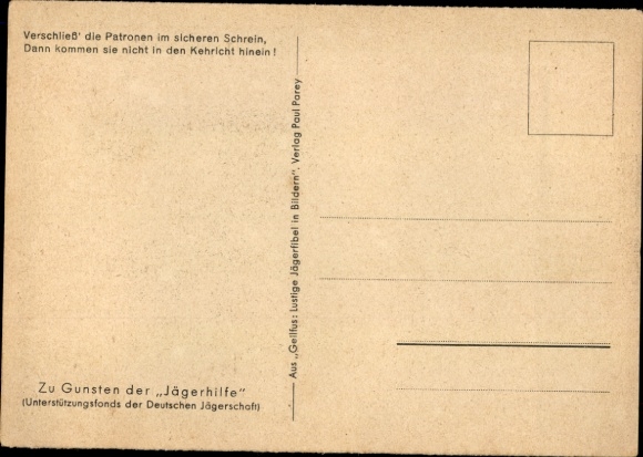 Artist Postcard Geilfus, H., cartridges are explosive devices, explosion in the oven, funny hunter's primer