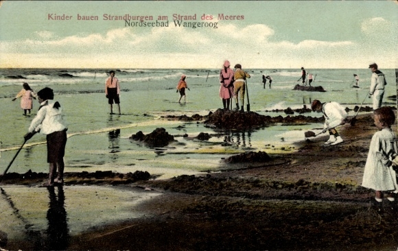 Ak Nordseebad Wangerooge in Ostfriesland, Strand, Kinder bauen Strandburgen