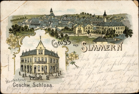 Chromo-Litho Simmern in the Hunsrück, department store Geschw. Schloss, general view