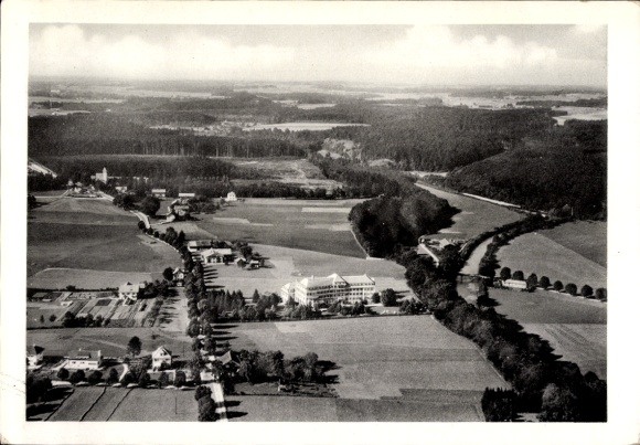 Postcard Traunstein in Upper Bavaria, landscape photograph, municipal hospital, wide fields, forests