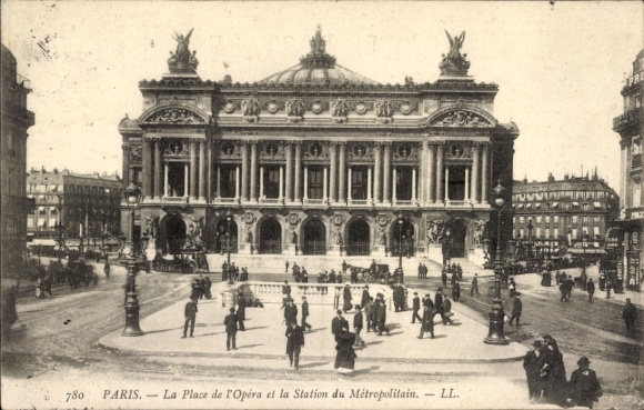 Postcard Paris IX Opéra, Opera Square, Metropolitan Station, Crowd, Historical Architecture