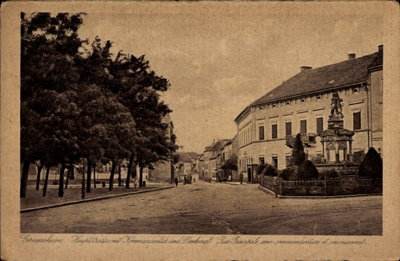Postcard Germersheim am Rhein, Main Street, Commandant's Office, Memorial