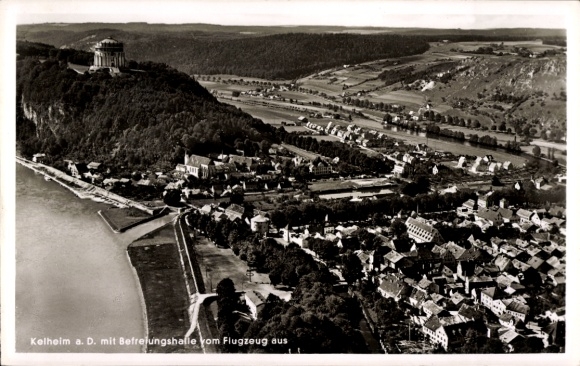 Postcard Kelheim an der Donau Lower Bavaria, aerial photograph, Befreiungshalle