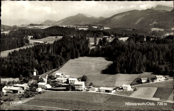 Postcard Niklasreuth Irschenberg in Upper Bavaria, aerial photograph