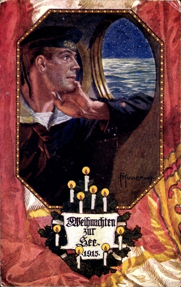 Künstler Ak Kuderna, Weihnachten zur See 1915, k.u.k. Matrose, Österreichischer Flottenverein