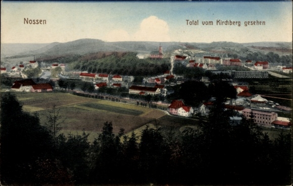 Postcard Nossen in Saxony, city view, houses, church, landscape, Kirchberg