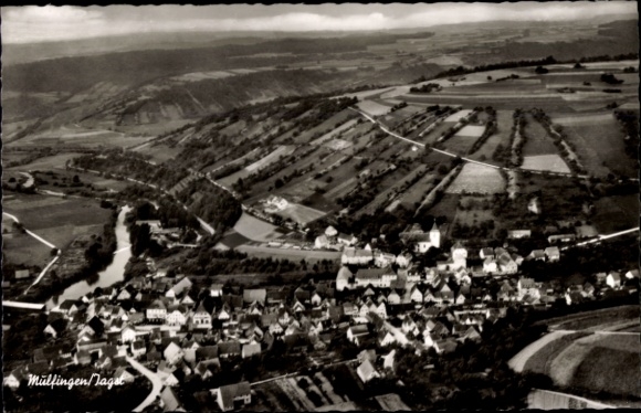 Postcard Mulfingen an der Jagst Hohenlohekreis, aerial photograph