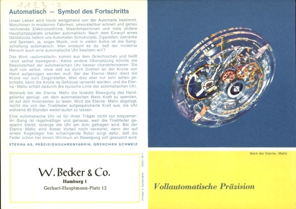 Timetable watch manufacturer Eterna AG, Switzerland, watch Eterna Matic, automatic movement around 1960/70