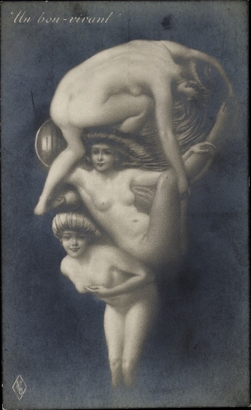 Artist Postcard Woman's body, man's face with monocle, metamorphosis