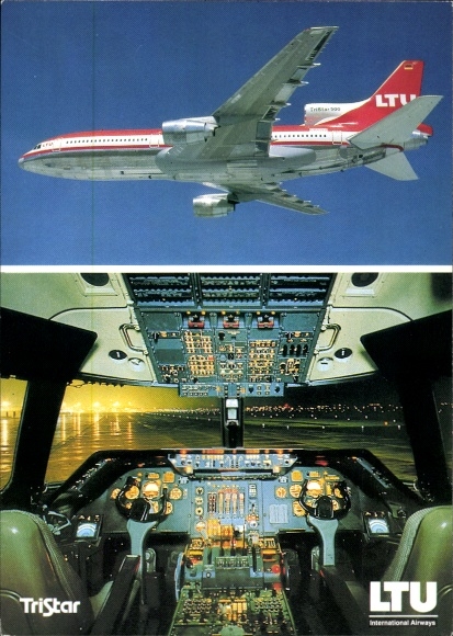 Niemiecki samolot pasażerski Ak, LTU Boeing 757-200, silnik Rolls Royce, TriStar L-1011-1, kokpit