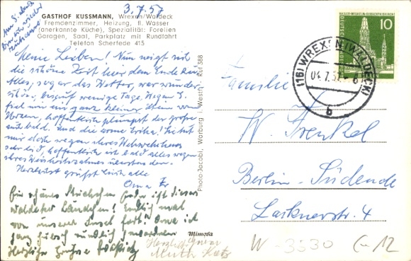 Postcard Wrexen Diemelstadt Waldeck Hessen, Gasthof Kussmann