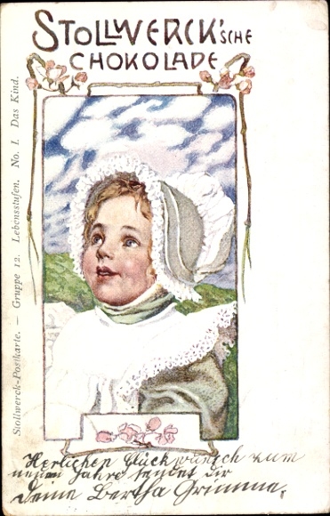 Artist Postcard Stollwerck PC, Group 12, Stages of Life, No. 1 The Child, Stollwerck's Chocolate