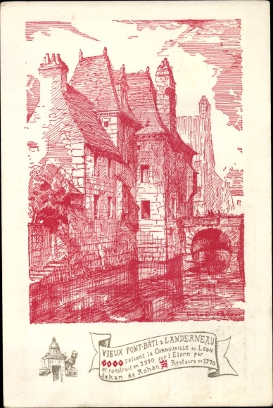 Artist Postcard Landerneau Finistère, Vieux Pont Bati