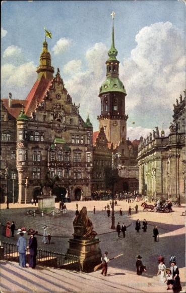 KP Dresden Stare Miasto, Georgentor, Wieża Zamkowa, ludzie, pojazdy, wydarzenie artystyczne