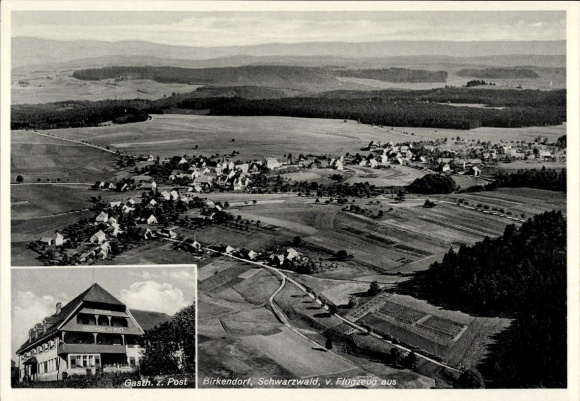 Ak Birkendorf im Schwarzwald Baden Württemberg, Luftbild, Gasthaus zur Post