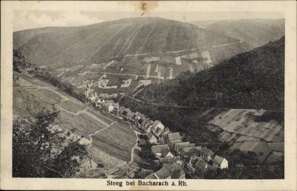 Postcard Steeg Bacharach am Rhein, mountain landscape, village of Steeg, winegrowing, recording