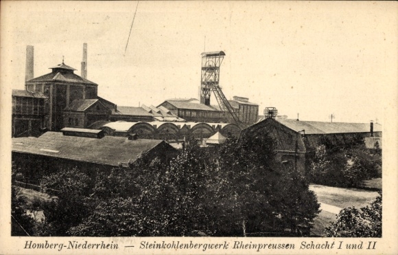 Ak Homberg Duisburg Nordrhein Westfalen, Steinkohlenbergwerk Rheinpreußen Schacht I. und II.