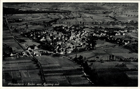 Postcard Münzesheim Kraichtal in Baden, aerial photograph of landscape representation