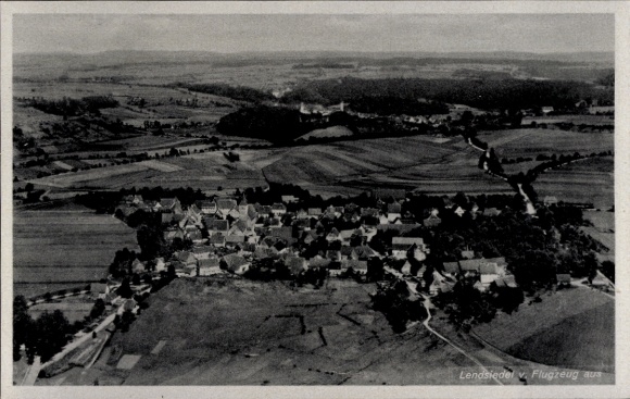 Ak Lendsiedel Kirchberg an der Jagst in Baden Württemberg, Luftbild von  Flugzeugaufnahme, Landsc
