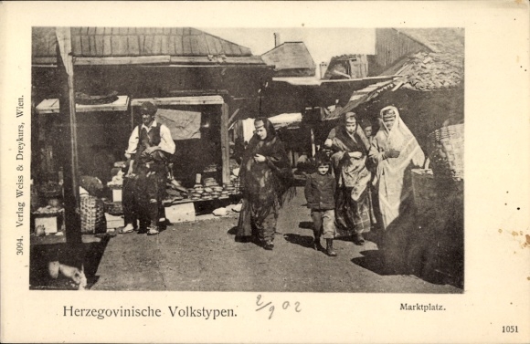 Postcard Herzegovinian Folk Types, Market Square